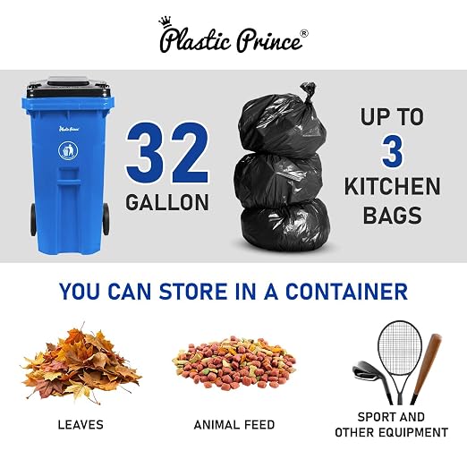 32 Gallon Trash Can with Wheels Outdoor Recycling Bin with Lid and Wheels Heavy - Image 2