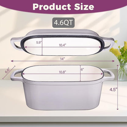 4.6-Quart Oval Dutch Oven for Bread Baking, 2 in 1 Cast Iron Bread Pan - Image 3