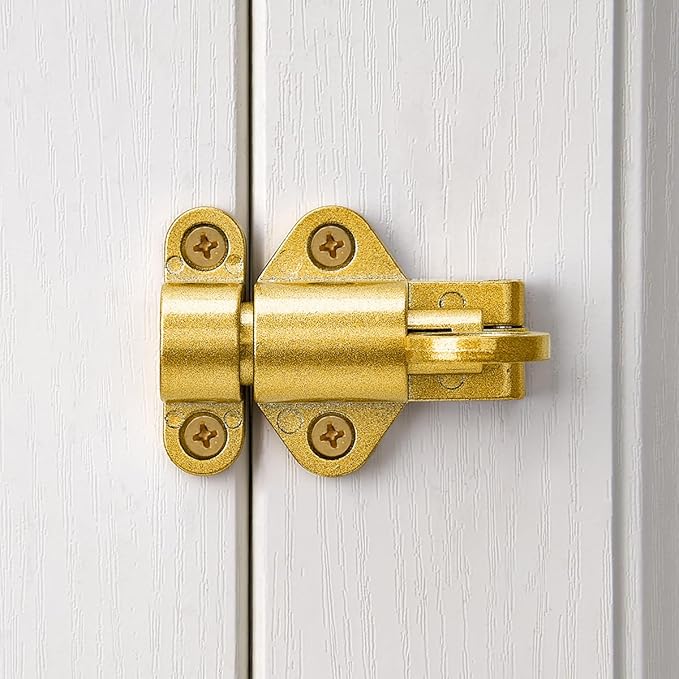 3 Packs Self-Closing Latches，Gold Spring Door Lock，Resilient Bolt Latch Aluminum Alloy Safety Automatic Spring Barrel Slide Door Lock with Screws,Used for Gate,Window and Cabinet etc