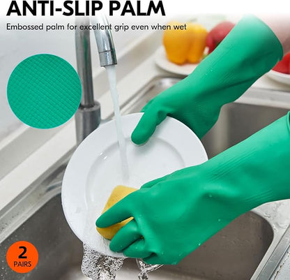 Vgo... 2-Pairs Reusable Household Gloves, Rubber Dishwashing gloves, Extra - Image 5