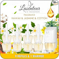 Plug-in Air Freshener Starter Kit, 1 Warmer and 9 Essential Oil Refills, Hawaiian, Jasmine, Cotton Scents for Home, Bathroom and Office, Compatible with Air Wick,Compatible with Glade