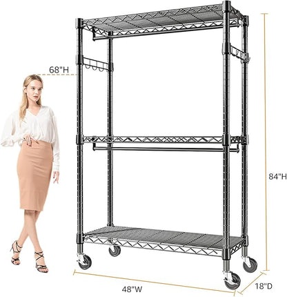 Heavy Duty Rolling Garment Rack 3 Tiers Adjustable Wire Shelving Clothes Rack - Image 4