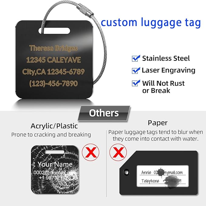 (5Pack Made in USA) Custom Personalized Luggage Tags-Customized Unique tag for Suitcase Backpack Travel,Bags (Purple (3.8×2))