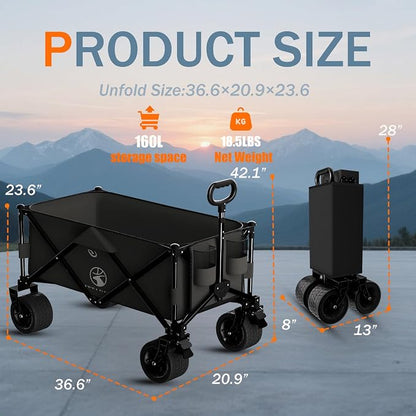 Collapsible Wagon Cart with Silent All-Terrain Wheels, Foldable Heavy Duty - Image 3