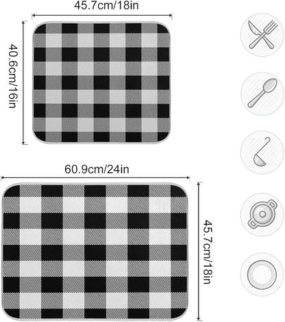 White and Black Buffalo Plaid Dish Drying Mat 18x24 - Image 3