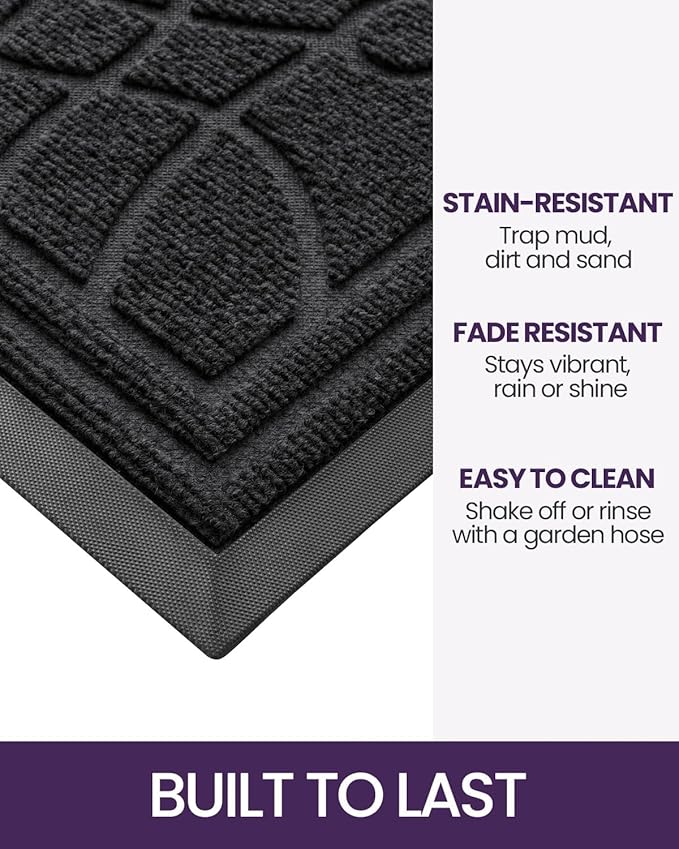 DEXI Front Door Mat Outside Entrance, Heavy Duty Non Slip Low Profile Doormat for Entryway, Trap Dirt and Moisture Welcome Mats, Easy Clean, Patio, Garage, 6x4, Black