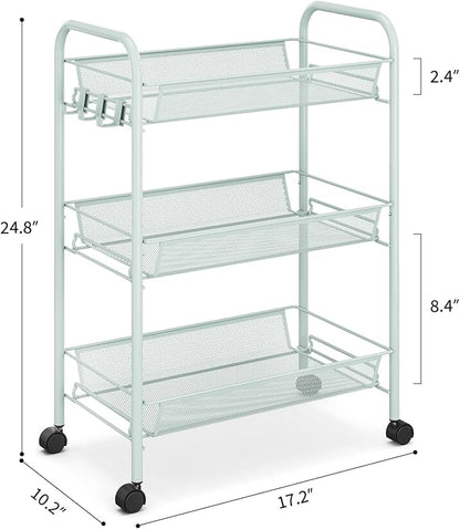 TOOLF 3-Tier Metal Rolling Cart, Mesh Wire Easy Assemble Utility Cart, Storage - Image 9