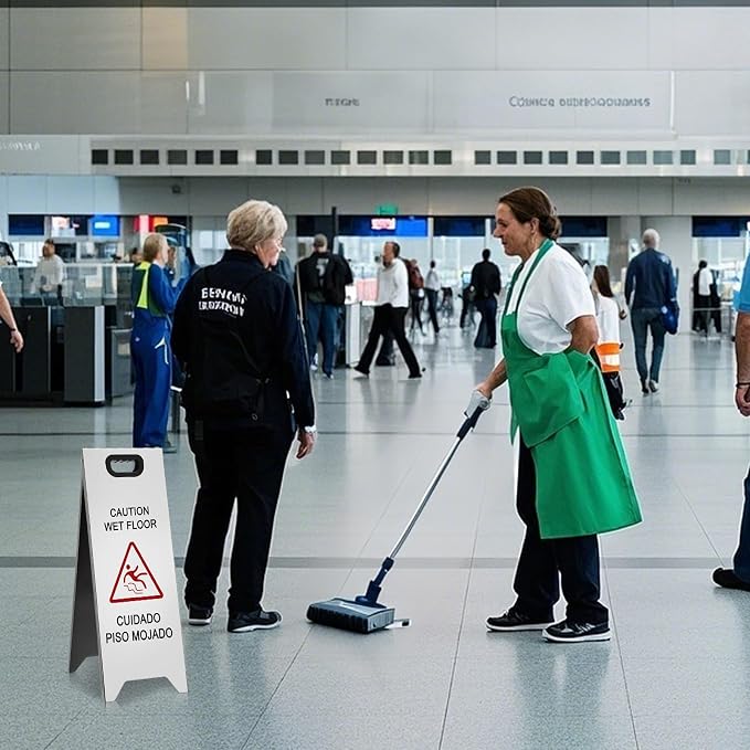 2 Pcs 24 Inch Stainless Steel Wet Floor Sign, Heavy Duty Caution Wet Floor Sign - Image 5