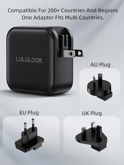 LULULOOK 100W USB C Charger, 4-Port GaN Fast Charging Block, PD Type-C Wall Charger Travel Adapter for MacBook Pro/Air, iPhone 16, Pixelbook, iPad, Samsung Galaxy S24, Console, UK/EU/AU Plug Included