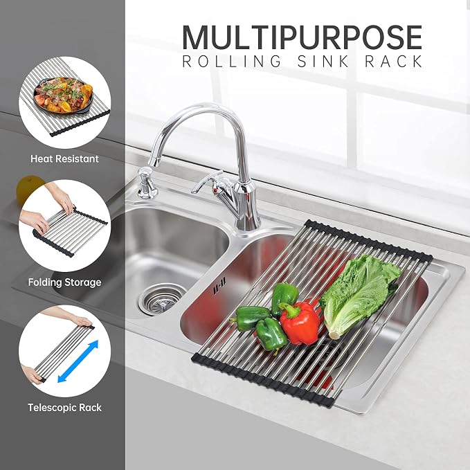 CHIRISEN Expandable Large Roll Up Dish Drying Rack, Foldable Over The Sink Dish - Image 3