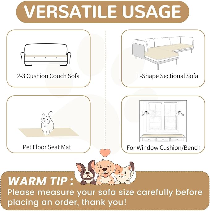 OTOB Dog Couch Covers for 3 Cushion Washable Non Slip Plush Pet Friendly Bed - Image 6