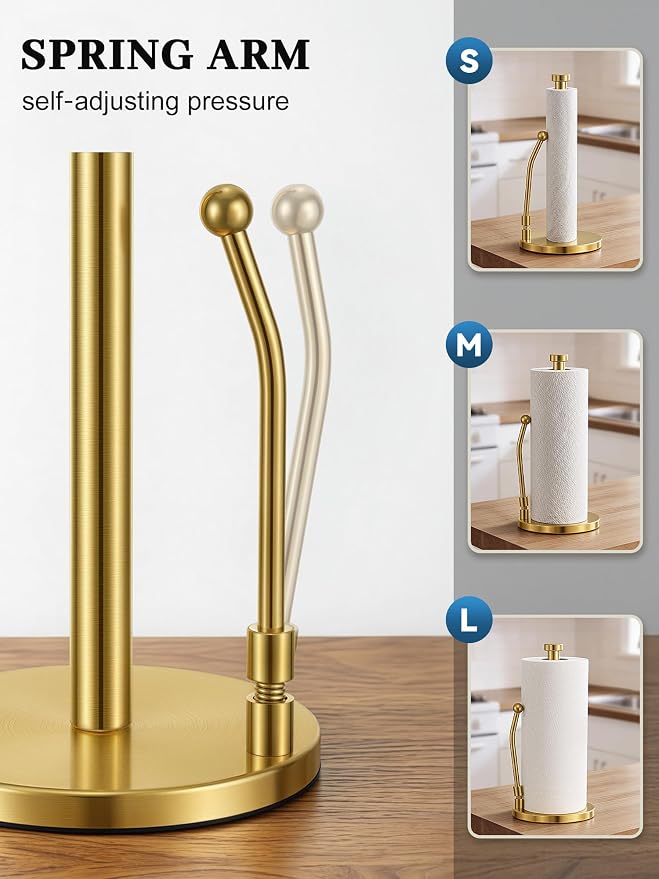 SMARTAKE Paper Towel Holder, Paper Towel Dispenser Standing Weighted Base Non - Image 2