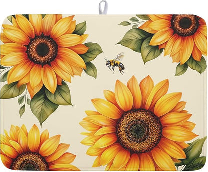 Spring Summer Dish Drying Mat 18x24 Inch Absorbent Reversible Sunflower Drying by Kawani