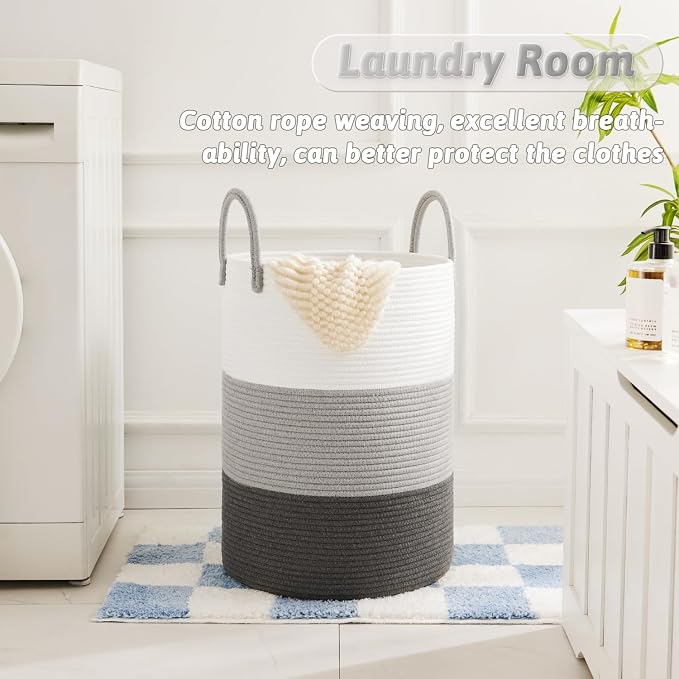 Laundry Basket, Woven Cotton Rope Laundry Hamper, 60L - Image 2