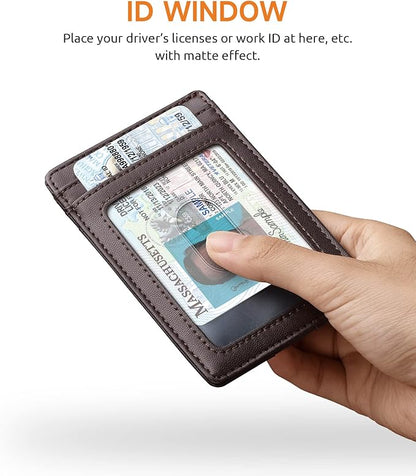 Buffway Mens Slim Wallet, Minimalist Thin Front Pocket Leather Credit Card Holder with RFID Blocking for Work Travel