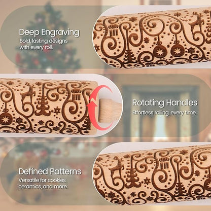 Floral Reindeer Embossed Rolling Pins - Image 3