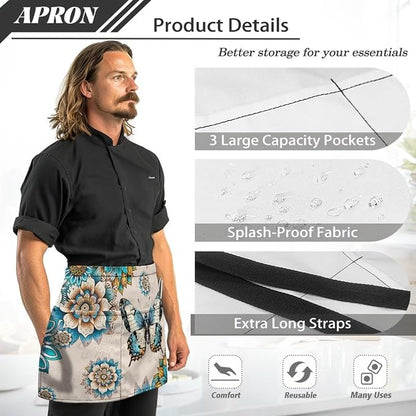 Server Apron with 3 Pockets, Waterproof Oil Waitress Waiter Half Apron - Image 7