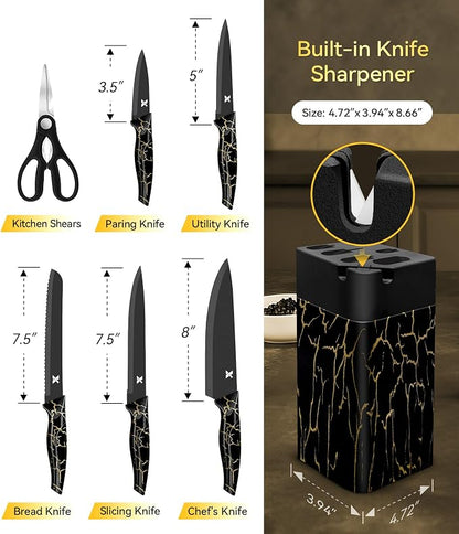 Knife Set, 8 Pieces Kitchen Knife Block Sets, High Carbon German Stainless Steel - Image 2