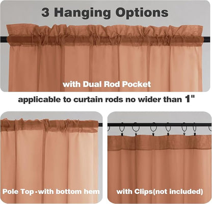Chyhomenyc Orange Sheer Curtains 36 inch Length 2 Panels, Light Filtering Voile - Image 3