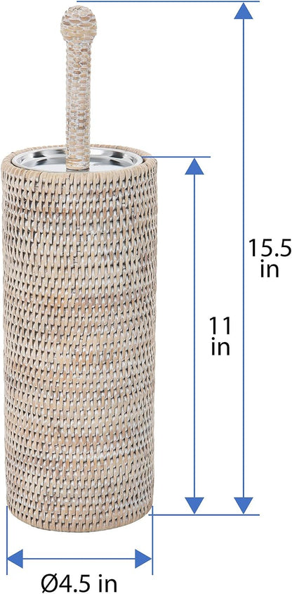 La Jolla Decorative Rattan Toilet Brush Set White Wash Handwoven Toilet Brush - Image 4