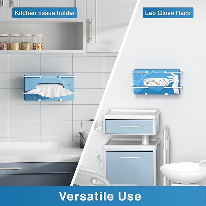 Glove Box Dispenser Wall Mount: White Holder Organizer for Disposable Glove & Tissue Box - Organizer on Wall in Lab, Kitchen, Bathroom, Garage