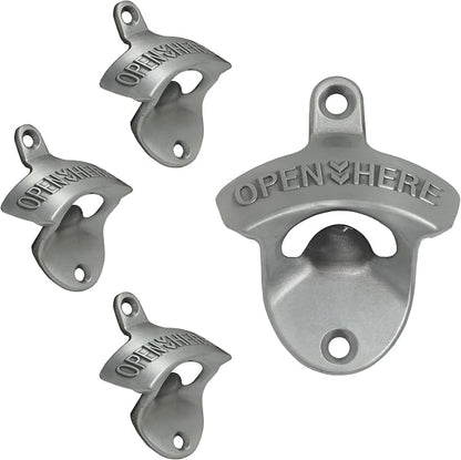 4 PCS Bottle Opener Wall Mounted Stainless, Antique Silver Rust-free Screw in by Wallmountedbottleopener