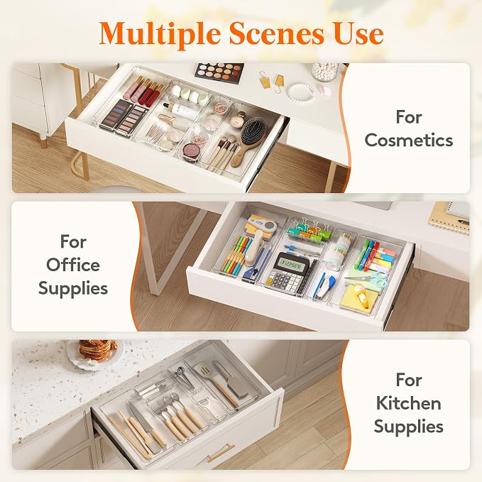 Lifewit 12 Pcs Large Bathroom Drawer Organizers, 3 Sizes Clear Plastic Storage - Image 8