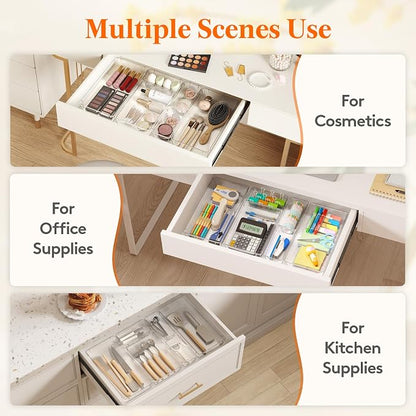 Lifewit 12 Pcs Large Bathroom Drawer Organizers, 3 Sizes Clear Plastic Storage - Image 8