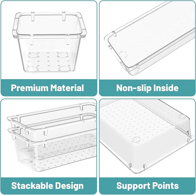 WOWBOX 40 PCS Clear Plastic Drawer Organizer Set, 4 Sizes Desk Drawer - Image 2