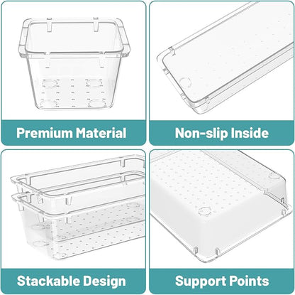 WOWBOX 8 PCS Clear Plastic Drawer Organizer Set, 4 Sizes Desk Drawer - Image 2