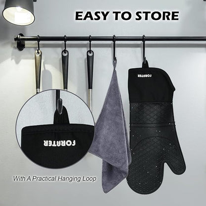 Silicone Oven Mitts 15'' Heat Resistant Flexible Oven Glove Set Hot Mitts - Image 4