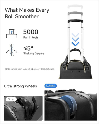 LUGGEX Underseat Carry On Luggage with Wheels, Stylish Lightweight Under Seat Luggage, Soft Sided Personal Item Suitcase for Short Trip (All Black, 16 Inch)