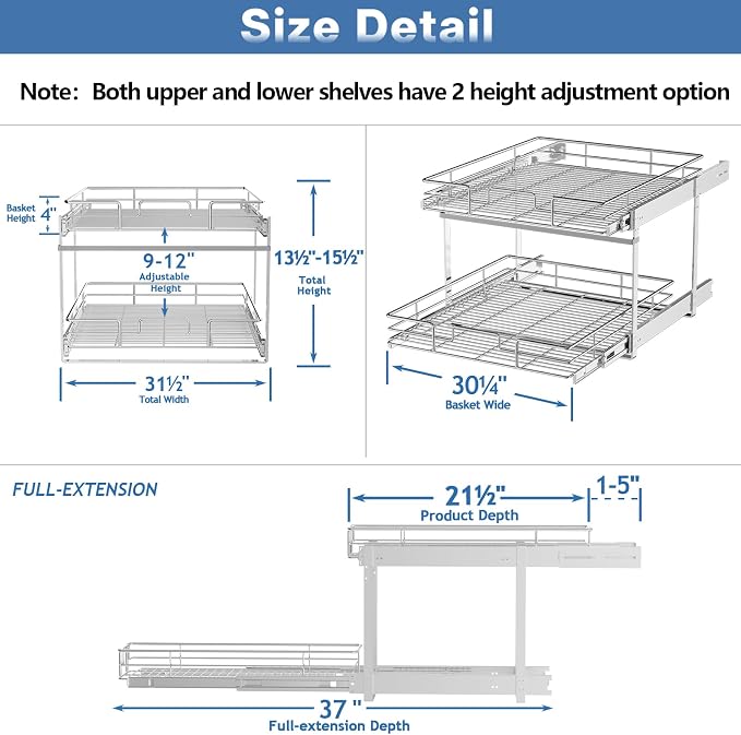 2 Tier Individual Pull Out Cabinet Organizer 31½" W x 21½" D, Heavy Duty - Image 3