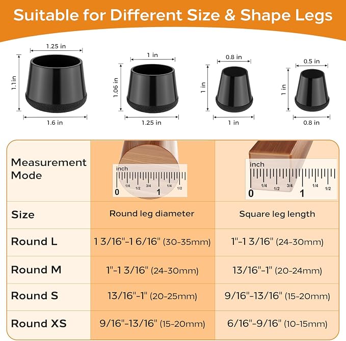 Meldel 24 PCS Silicone Chair Leg Floor Protectors Large Rubber Felt Furniture - Image 2