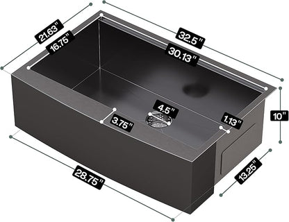 32.5-Inch Undermount Kitchen Sink Workstation, 16 Gauge Stainless Steel Single Bowl Kitchen Sink with Cutting Board, Drying Rack, Roll-Up Rack and Drain Assembly
