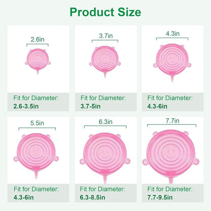 Silicone Stretch Lids – 6 Pack Reusable Food Covers, Flexible Silicone - Image 2
