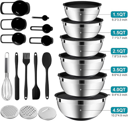 20-Piece Mixing Bowls Set with Airtight Lids – 6 Stainless Steel Kitchen Bowls - Image 2