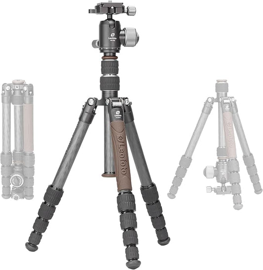 Lightweight Carbon Fiber Reverse Folding Travel Tripod with Ball Head, Removable Center Column, Folded Height 36cm, Maximum Load 6KG（LX-225CT+XB-32Q）