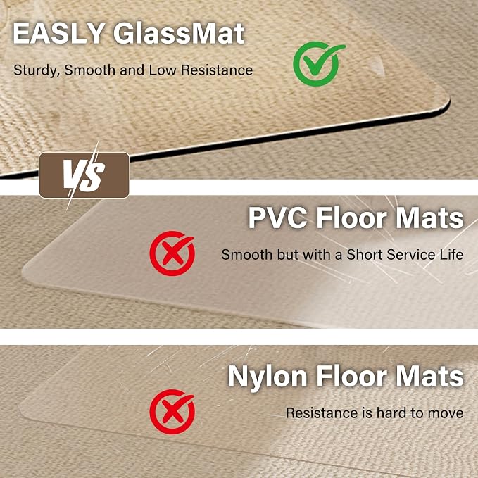 47" x 47" Tempered Glass -Glass Chair Mat, Heavy Duty Hard Floor Mat - Image 6