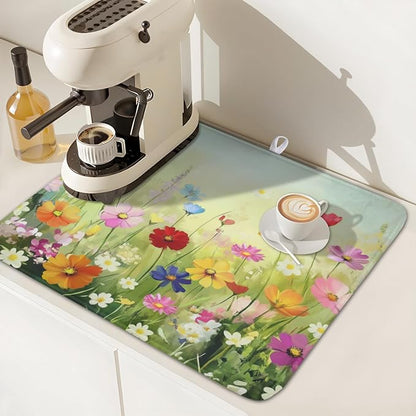 Spring Summer Daisy Dish Drying Mat 16 x 18 Inch Colourful Floral Pattern Dish - Image 7