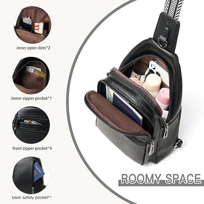 Sling Bag for Women Cross Body Bags Fanny Packs Shoulder Bag Sling Backpack Vegan Leather Trendy Travel Purses Black