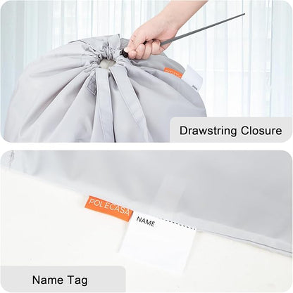 Polecasa Small Heavy Duty Laundry Bag with drawstring closure and Reinforced Handles, Easy to Carry Dirty Clothes Drawstring Bag for Travel, Camp 2 Pack 21”x24”, Silver