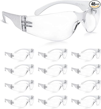 amoolo Clear Safety Glasses Bulk of 48, Protective Eyewear by amoolo