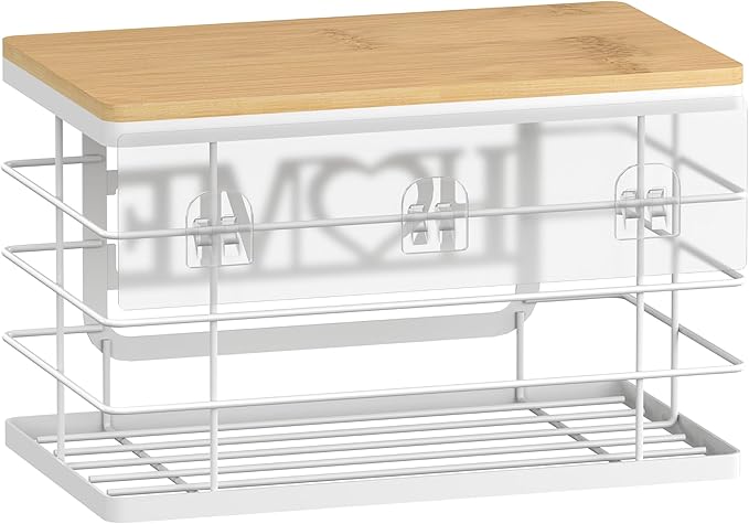 Trash Bag Holder, Thipoten Trash Bags Dispenser with Bamboo Top, Suitable for Garbage Bags Purchased Online or Supermarket, Perfect Storage Organizers for Cabinet, Under Sink (White, Large)