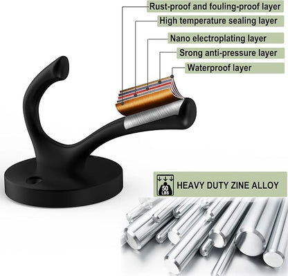 Black Wall Hooks, 6 Pack Coat Towel Hook Heavy Duty Metal Double Bath Robe Hook - Image 5