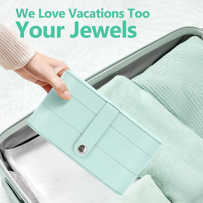 Travel Jewelry Case with LED Lighted Mirror, Personalized Birthday Gifts for Women Girls Kids, 2-Layer Portable Travel Jewelry Organizer, Travel Essentials (Cyan Blue)