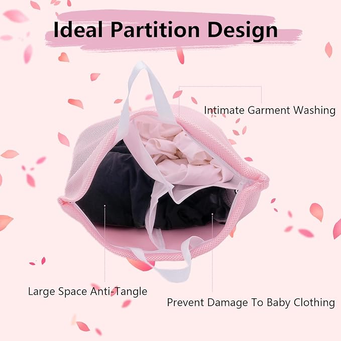 2 Pcs Special Zoning laundry bag for delicates with handles mesh laundry bags washing machine laundry totes travel storage and sorting bag(Pink-Blue)