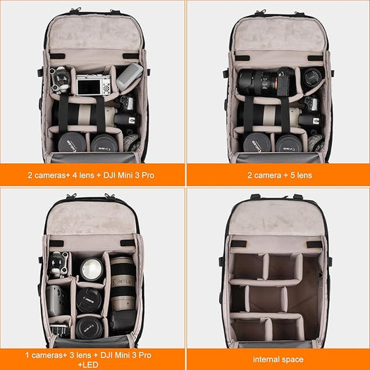 Besnfoto Camera Backpack for Photographer Expandable Waterproof Camera Bag for DSLR/SLR/Mirrorless/Drones Fit up to 16'' Laptop with Tripod Holder and Rain Cover