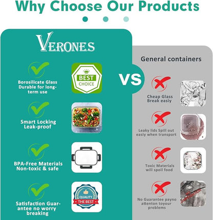 VERONES 30 Pieces Glass Meal Prep Containers Set, Stackable Glass Food Storage - Image 5