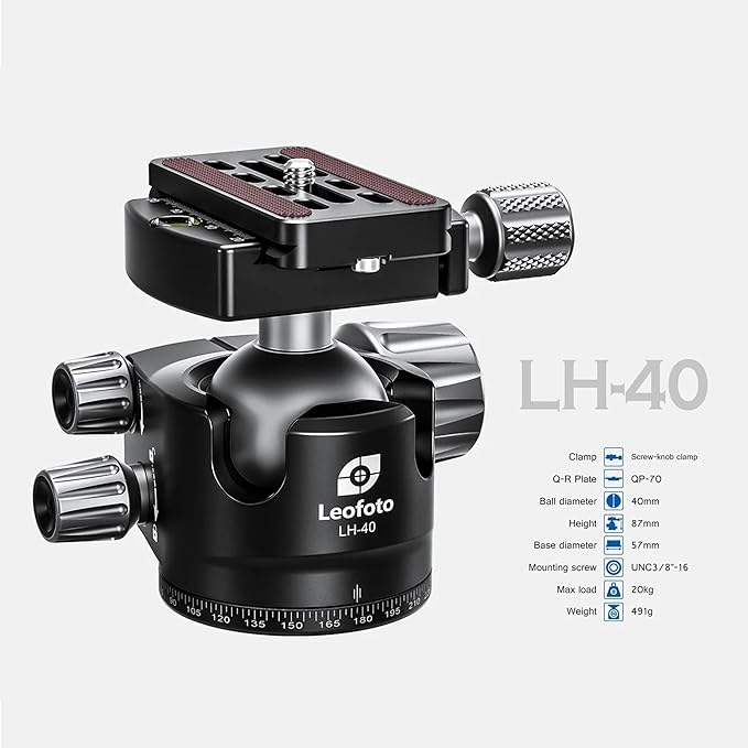 Leofoto Carbon Fiber Travel Tripod with 360° Ball Head, Lightweight Compact Professional Camera Tripod, Weight 4lbs, Max Loads 33lbs/15kg (LS-324CX+LH-40)